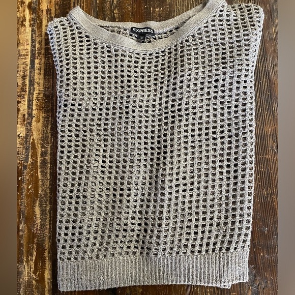 Express cropped open knit top with silver thread - Picture 3 of 10